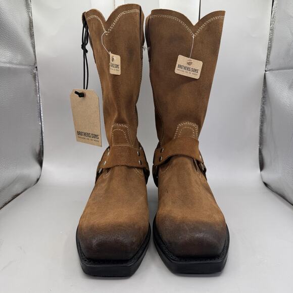 Brothers/Sons Western Harness Boots Mens Size 8 Brown Suede Square Toe Mid Calf main image 8